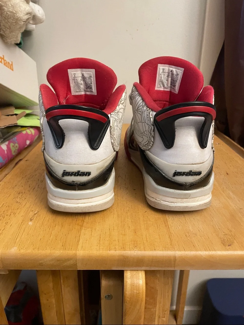 Jordan Kids White, Black & Red Graphic Basketball Sneakers - Picture 5 of 7
